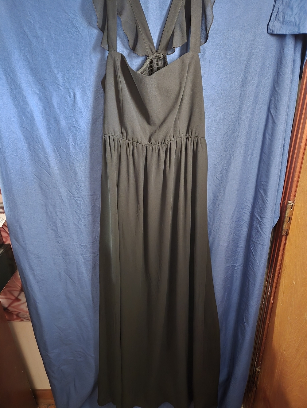 Show Me Your MuMu Black Flutter Strap Maxi Dress with V-back Detail EUC